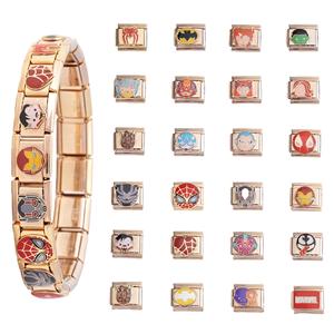 Marvel Charm Bracelet Gold Tone 20pcs Cartoon Superhero DIY Unisex Jewelry - Product Image 1