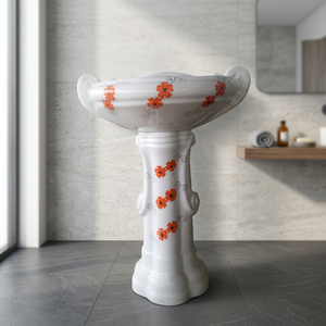 Ensemble de lavabo sur pied en céramique moderne de luxe, lavabo de salle de bain avec piétement complet, lavabo design, articles sanitaires - Product Image 3
