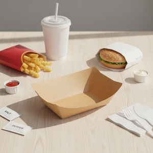 Barquettes en papier kraft compostables, barquettes en papier jetables de qualité alimentaire pour les collations, les frites, les barbecues, les emballages à emporter - Product Image 1