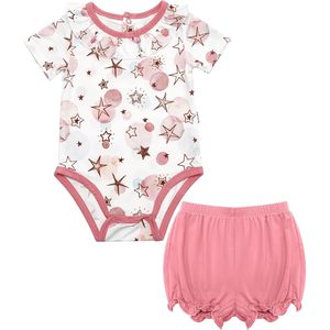 Conjunto de Ropa para Bebé Niña BambooBud, Body con Pantalones Cortos, Estampado con Volantes, Tejido de Fibra de Bambú 100%, Ligero y Transpirable - Product Image 1