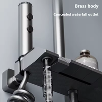 Système de douche moderne en aluminium spatial avec affichage numérique, commande intelligente par touches piano, ensemble complet 4 fonctions effet pluie pour salle de bain principale