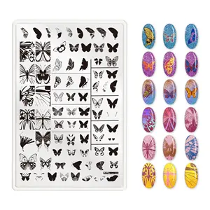 Plaques pour vernis à ongles en métal, papillon, OEM, 12 pièces