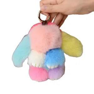 Allogogo Schattig Konijn Sleutelhanger Kawaii Zacht Konijn Pluizig Nepbont Sleutelhanger Rugzak Hanger Pluche Konijn Sleutelhanger