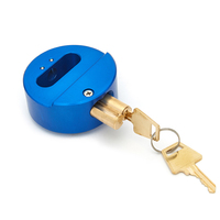 Candado de Seguridad de Alta Calidad, 73MM, Azul, de Aluminio, Diseño Tipo Disco de Hockey, con Llave, para Camiones, Contenedores y Furgonetas, Valor PS70, Cadena de Seguridad