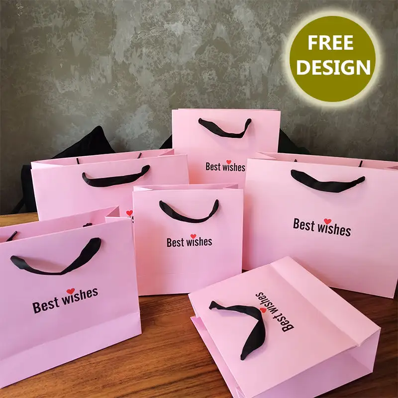 Luxury Ribbon Handle Boutique Shopping Packaging stampato Logo personalizzato Euro Tote eleganti sacchetti regalo sacchetti della spesa in carta con Logo