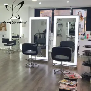 工場直販サロン家具理髪店サプライヤーヘアサロンミラーステーションサロンスタイリングステーションLEDライト理髪