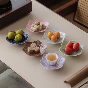 Chinese Style Ruyi Flower <b>Ceramic</b> Fruit Dish Porcelain Tea Tray Wedding Platter Zen Inspired Retro Small <b>Plate</b> - Product Image 1