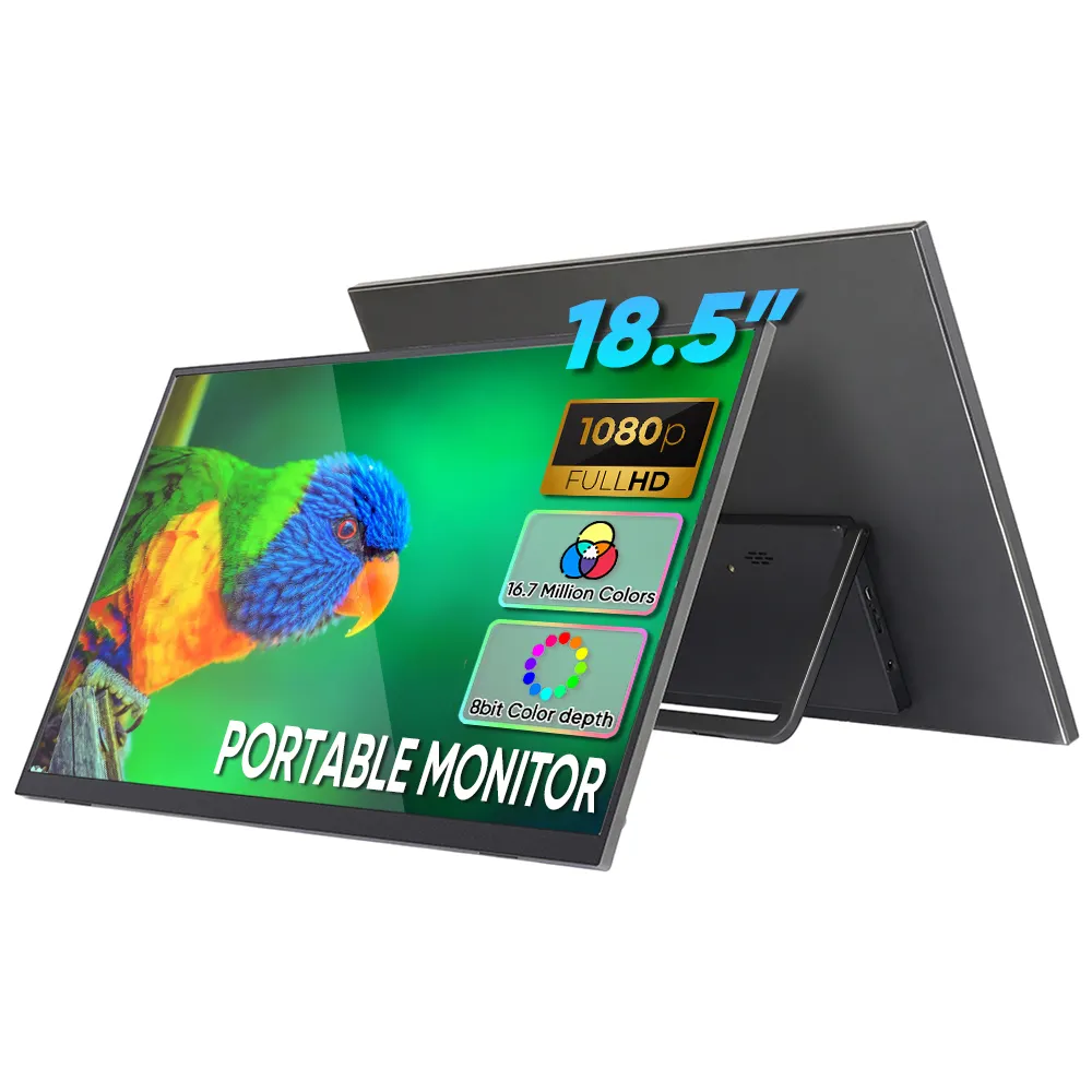 Moniteur portable 18.5 pouces FHD 1080P IPS HDR USB C écran portable HD moniteur de jeu de voyage externe pour ordinateur portable avec béquille