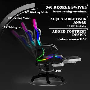 AJUNION Gaming-Stuhl mit Fußstütze Ergonomischer Gamer-Stuhl LED-Beleuchtung Racing-Stuhl Kunstleder 350lbs FSC-Holz Gaming-Sitz - Product Image 4