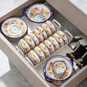 European Royal Porcelain Dinnerware <b>Sets</b> Nordic Handmade Flower Pattern Back School Luxury Ceramic Plates <b>Microwave</b> Safe - Product Image 4