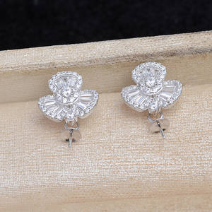 อุปกรณ์ทำเครื่องประดับเงินแท้ 925 รุ่น JG5912 สำหรับงาน DIY ประดับมุกและเพชรซิркоเนีย รูปดอกไม้ ขนาด 7-8 มม. ถาดเปล่าสำหรับต่างหู งานกึ่งสำเร็จรูป ขนาดเม็ดลูกปัด 3 มม. - Product Image 3