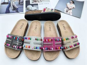 Sandalias de Corcho para Mujer con Doble Tira de Pedrería, Zapatos de Playa para Verano - Product Image 2