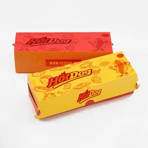 Wholesale Kraft Disposable Hamburger Food Takeaway Hot Dog Tray Packaging Paper Box