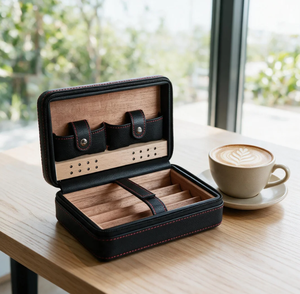 Vanace Handmade Leather Cigar Humidor Cedar Wood <b>Storage</b> <b>Box</b> with Hygrometer for Travel and Home - Product Image 1
