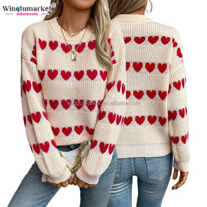 Vente en gros <span class=keywords><strong>Pull</strong></span> de la Saint-Valentin d'hiver <span class=keywords><strong>Pull</strong></span> à col rond rayé à manches à revers Love Heart Jacquard <span class=keywords><strong>Pull</strong></span> pour femme - Product Image 1