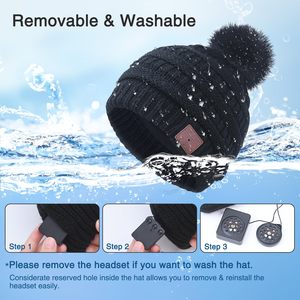 Bonnet d'hiver pour cadeaux de Noël, <span class=keywords><strong>casque</strong></span> audio Bluetooth sans fil <span class=keywords><strong>avec</strong></span> <span class=keywords><strong>micro</strong></span>, idéal pour le sport en extérieur, chaud et doux, protège du froid - Product Image 5