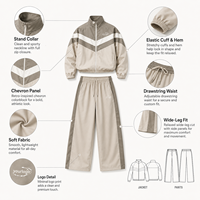 Set Jogger Ukuran Besar Ringan untuk Musim Dingin 3M Beige Polos Berbahan Nilon Organik Katun, Jaket Tracksuit Tahan Angin