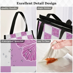 Bolsa Térmica Portátil a Cuadros Rosa y Blanca con Diseño de Flores de Hawái, Bolsa de Almuerzo Aislada Reutilizable a Prueba de Fugas con Lámina de Aluminio Personalizada - Product Image 3