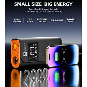 Kit de démarrage portable pour camion et voiture, batterie externe 12000 mAh, <span class=keywords><strong>booster</strong></span> de batterie haute performance, gonfleur de pneus 12V avec écran LCD - Product Image 3