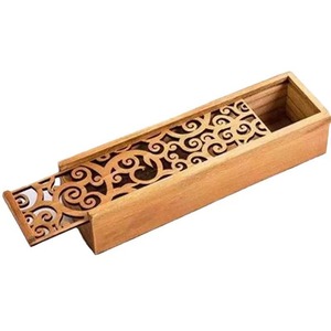 Simple desktop <b>storage</b> wooden <b>box</b> with <b>drawer</b> design, hollowed-out carving, multi-purpose wooden <b>storage</b> <b>box</b>, incense <b>box</b> - Product Image 5