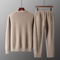 Ensemble deux pièces tricoté en laine mérinos 100% pour homme, avec logo personnalisé OEM : Manteau épais zippé et pantalon droit ample