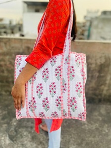 Large Cotton Quilted Duffle Tote Shoulder Bag, Floral Print Washable Overnight Bag, Eco friendly Yoga Shopping Weekender Bags - Product Image 5