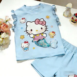 Completo Set Estivo 2026 per Bambine: Nuovo Trendy Completo Due Pezzi con Cartoni Animati, Maniche a Volant alla Moda e Pantaloncini Carini per Casa - Product Image 2