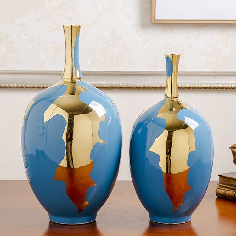 Creative and elegant living room table flower arrangement gold plated ceramic vase
