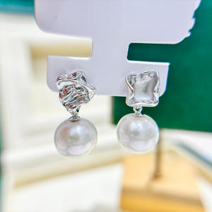 S925 Silver DIY <b>Pearl</b> Accessories Fashion Silver <b>Jewelry</b> Earrings with 9-13mm Round Beads 22226 Empty Earnail Tray - Product Image 3