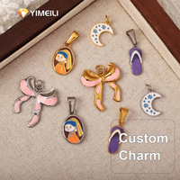 Boucles d'oreilles en émail et perles plaquées or 18 carats PVD en acier inoxydable YML, pantoufles lune à nœud pour fille, pendentif porte-clés livre breloque DIY