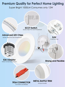 E26 ETL Led trang bị thêm lõm có thể ánh sáng <span class=keywords><strong>Kit</strong></span> ac120v 4 ''<span class=keywords><strong>6</strong></span>' '5cct 2700k-5000K lựa chọn vòng Slim LED potlight - Product Image 4