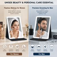 Miroir de maquillage LED portable et pliable MoonlitGlow, lumière à 3 couleurs réglables, rechargeable, miroir de voyage, cadeau