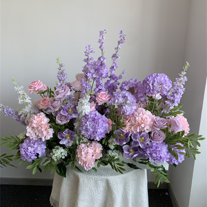 Nuovo Design Decorazione Floreale per Matrimoni Colore Viola Rosa Artificiale e Ortensia Viola Chiaro per Corridoio Nuziale - Product Image 2