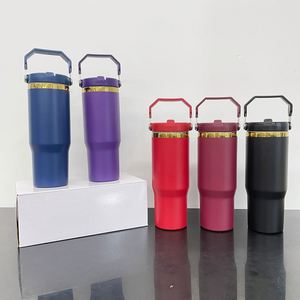 30oz Stainless Steel Gold Plated Powder Coated Flip Top <b>Straw</b> Tumbler <b>Water</b> Bottle Camping Travel <b>Cup</b> Vacuum Insulated - Product Image 3