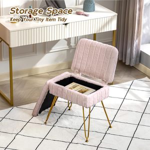 Fauteuil de vanité moderne Manyday avec rangement, ottoman confortable, <span class=keywords><strong>tabouret</strong></span> pliant en fausse fourrure, <span class=keywords><strong>4</strong></span> <span class=keywords><strong>pieds</strong></span> en métal, siège rembourré en fourrure, <span class=keywords><strong>pieds</strong></span> antidérapants - Product Image 5