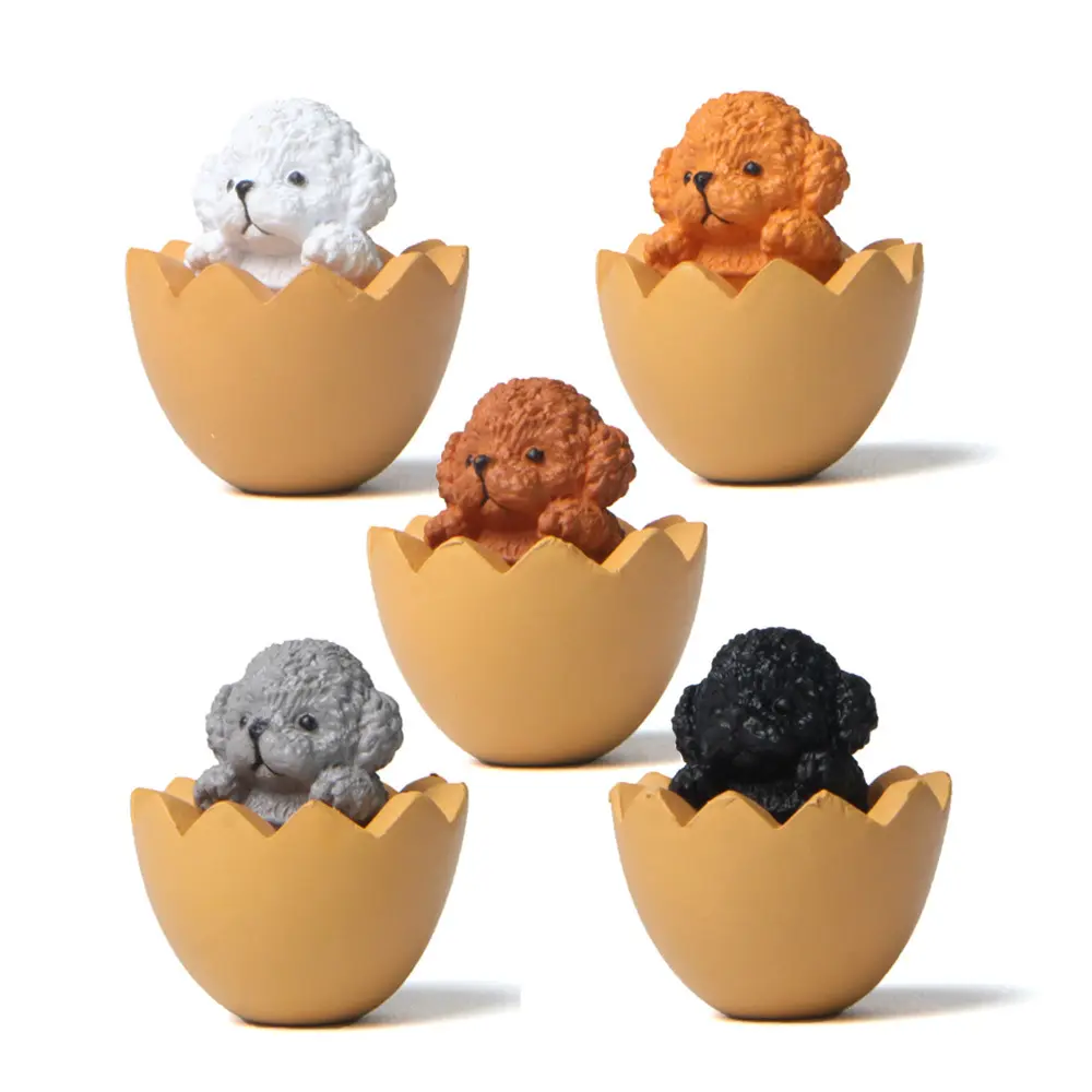 Hot Selling Diy Kinderverjaardagscadeaus Interieurdecoratie 3d Mini Beeldjes Teddyhond In Geel Eierschaalspeelgoed