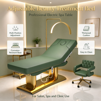 Fauteuil de soin esthétique électrique vert en gros avec trou facial réglable, table de massage SPA, base dorée, pour salon, OEM