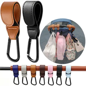 Multipurpose PU Leather Custom Baby Stroller Hook Hanger Bag Portable Rotatable Baby Car Carriage Hook Hanging Pram Hooks Hanger