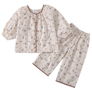 Mädchen-Schlafanzug aus reiner Baumwolle, A-Linie, Blumenmuster, für Kinder, Neu, Frühling Herbst 2026, Langarm-Set für Babys, Mädchen-Homewear - Product Image 2