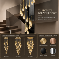 Lustres en spirale extra longs, lustre goutte de pluie en cristal à bulles pour le hall d'escalier