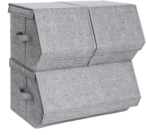 Houseware Cardboard Storage Box Organizer With Open Front cotton and linen fabric foldable storage box