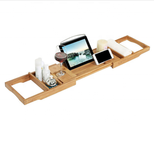 Panier de bain réglable en bambou pour tablette, support de lecture, <span class=keywords><strong>plateau</strong></span> naturel, <span class=keywords><strong>plateau</strong></span> de bain en bois, vente en gros - Product Image 4