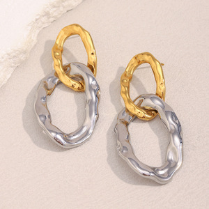 Pendientes Colgantes Ovalados Entrelazados Martillados Chapados <span class=keywords><strong>en</strong></span> Oro de 18K y Plata, de Acero Inoxidable 316L, Irregulares, para Mujer, Venta al por Mayor - Product Image 3