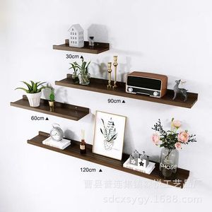 Solid Wood Wall Mounted <b>Shelf</b> 30 60 90 120cm 4 Layers Multipurpose Storage <b>Rack</b> For Living Room Bedroom - Product Image 1