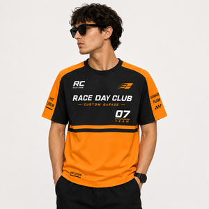 Custom Printed Race Day Club Graphic T Shirt Two Tone Color Block Motor Racing Team Fan <b>Tshirt</b> For Pit Crew - Product Image 2