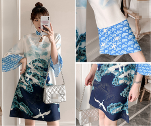 Robe à imprimé à l'encre d'eau pour femme, taille M-4XL, nouvelle collection printemps-été, jupe <span class=keywords><strong>Ruyi</strong></span> améliorée, style cheongsam jeune - Product Image 6