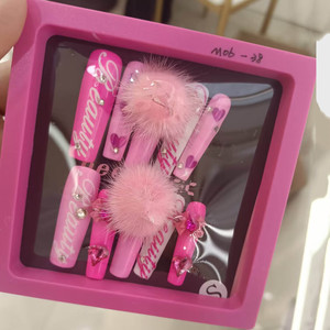 Nuevo encanto de lujo de alta calidad falso 3D diseño acrílico al por mayor ataúd corto largo hecho a mano prensa en las <span class=keywords><strong>uñas</strong></span> con caja de embalaje - Product Image 6