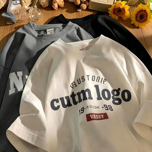 เสื้อยืดสไตล์วินเทจเรียบง่ายแบบหลวม แขนสั้น พิมพ์ลายผ้าไหมนมอเมริกันย้อนยุค ปี 2026 ผ้าฝ้าย 100% เสื้อถักลำลอง - Product Image 3