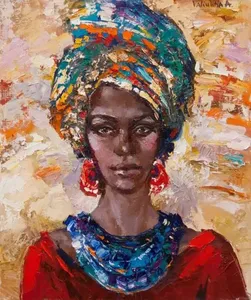 Pintura gruesa hecha a mano <span class=keywords><strong>para</strong></span> decoración del hogar, pintura al óleo pintada a mano, retrato de figura, lienzo de mujer africana, arte de pared, pintura colgante - Product Image 2