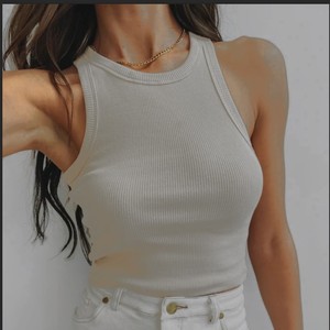 Débardeur Court Bustier Basique Blanc Uni Côtelé Sans Manches Style Gilet pour <span class=keywords><strong>Femme</strong></span>, Vente en Gros - Product Image 3